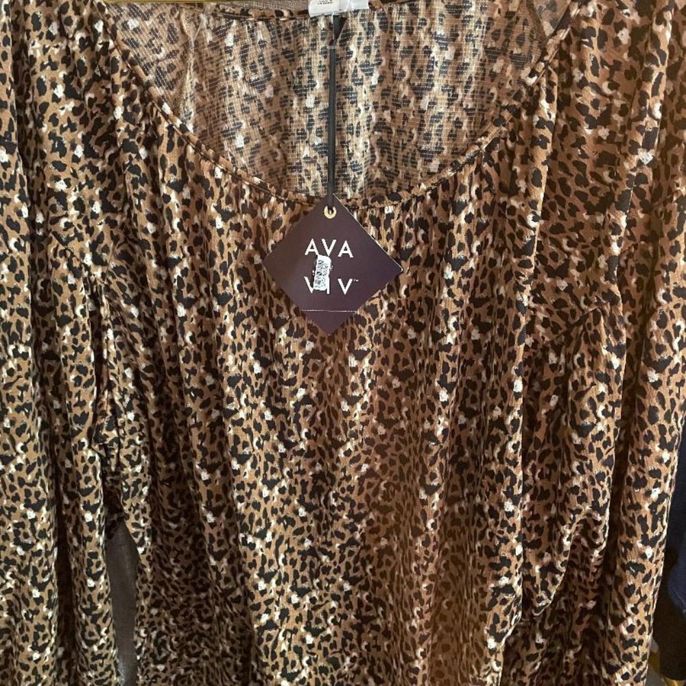 Ava Viv Women's 3x See Through Dress Top animal print  Blouse-NWT